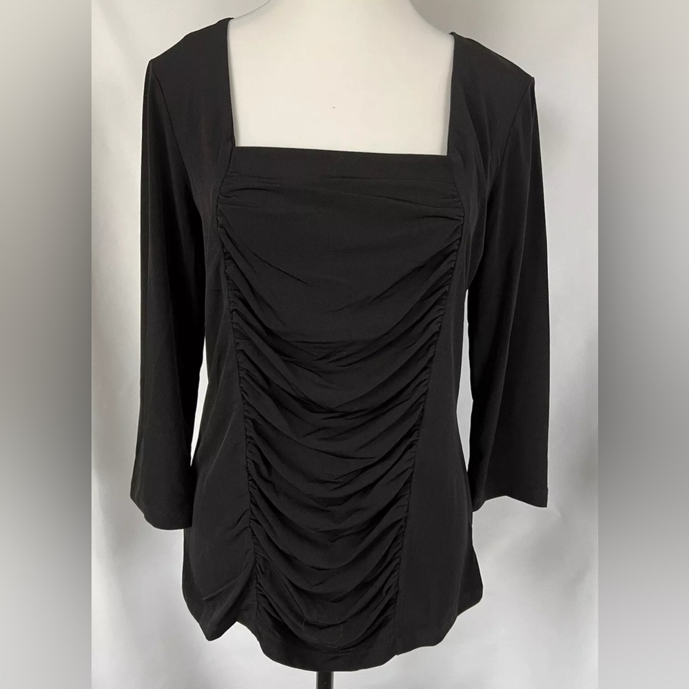 Susan Graver Essentials Liquid Knit Ruched Front Square Neck Black Size Small